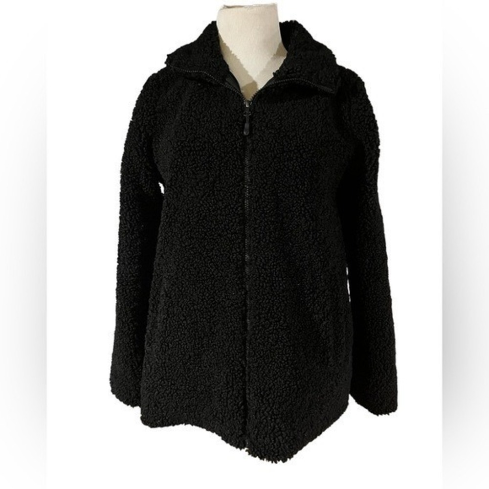32 Degrees Heat Sherpa Jacket Womens M Black Faux Fur Full Zip Fleece Warm Cozy